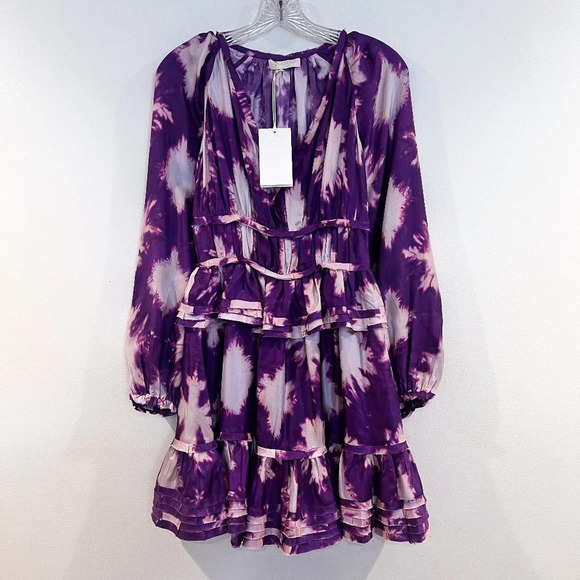 Ulla Johnson Emery 100% Silk Purple Tie Dye Mini Dress in Cassis Blur 00 NWT - Picture 5 of 15